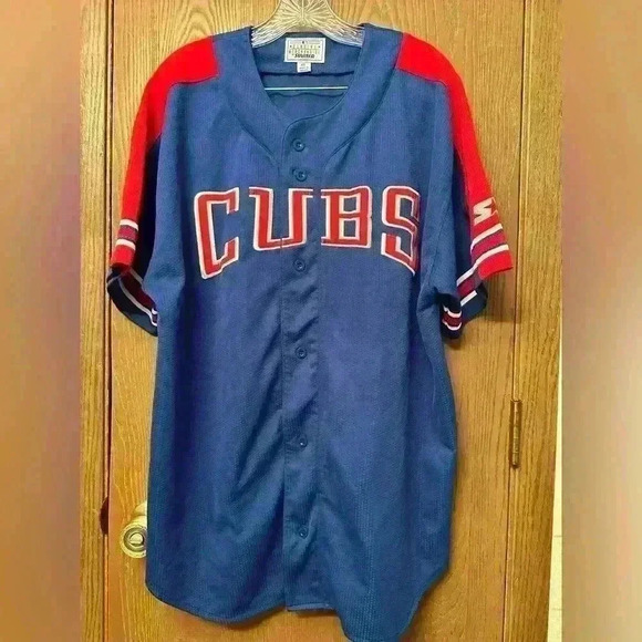 Vintage 90s Chicago Cubs STARTER Spell Out SEWN Blue Jersey - Size XL - Picture 1 of 6